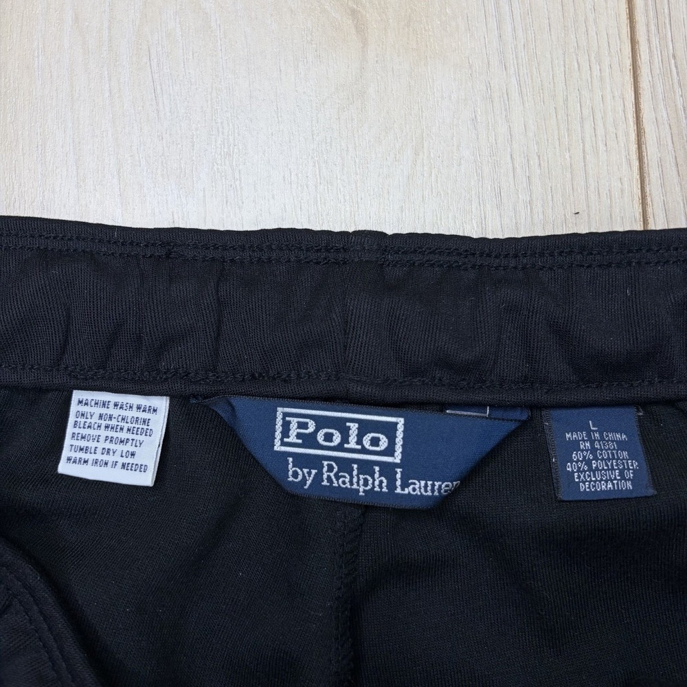 Polo By Ralph Lauren Mens Large Track Pants Big Pony Side Stripe Zip Ankle Black - Picture 8 of 13